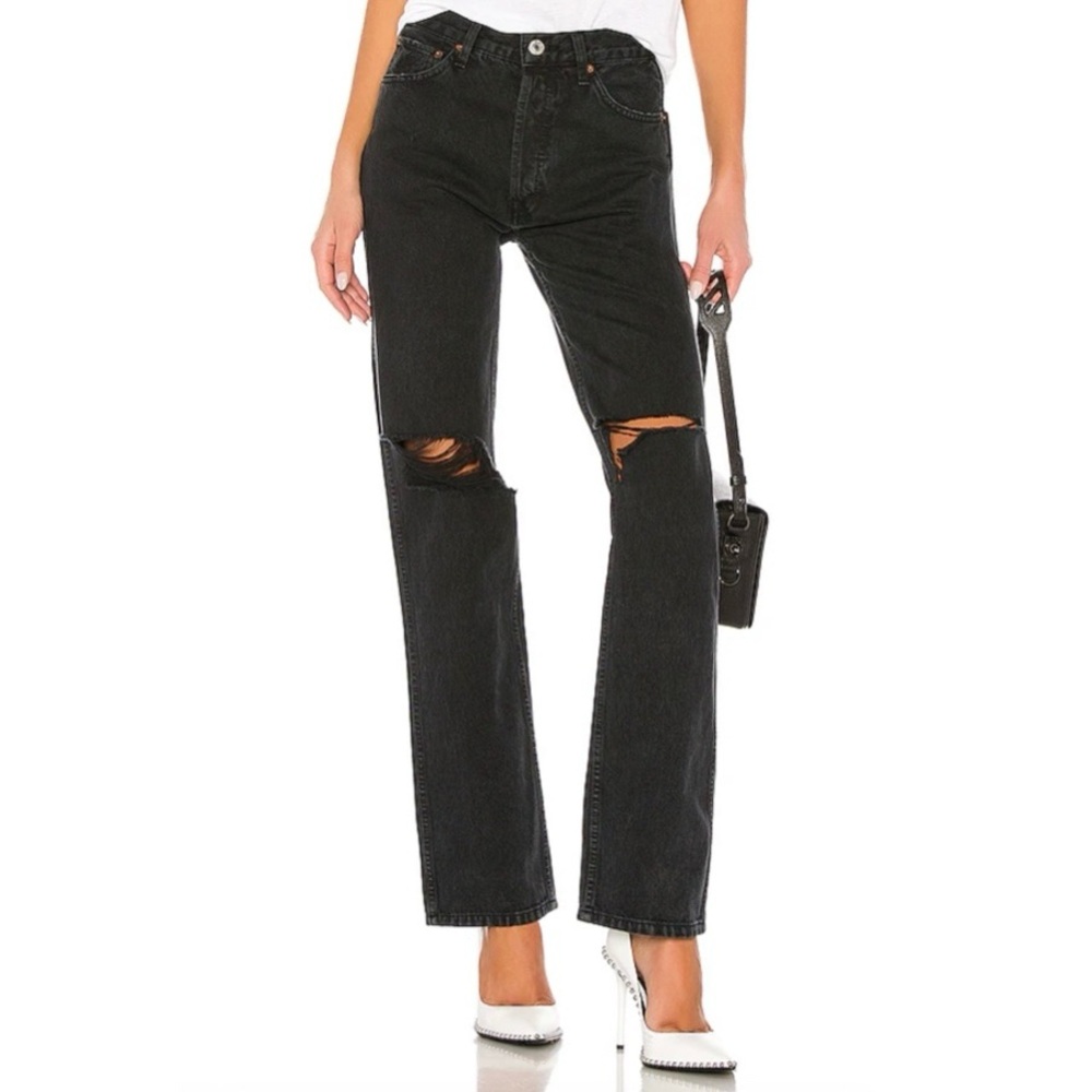 Re/Done Originals High Rise Loose Jeans Washed Black With Rips